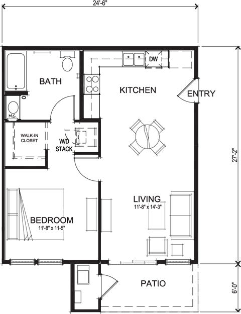 Eaglepointe 1 Bed 1 Bath 667 SF